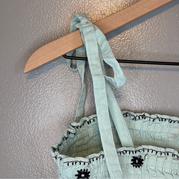 Tanya Taylor Small Lina Smocked Embroidered Cotton Mini Dress Swim Coverup Teal - Picture 3 of 7